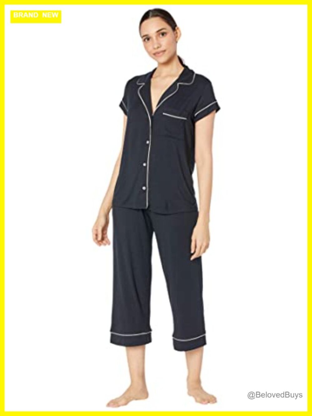 Gisele Short Sleeve Cropped Pant PJ Set Soft Jersey Notch Collar 2 Pc